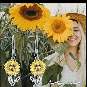 Boho Style Silver Plated Gold and Silver Sunflower Drop Earrings